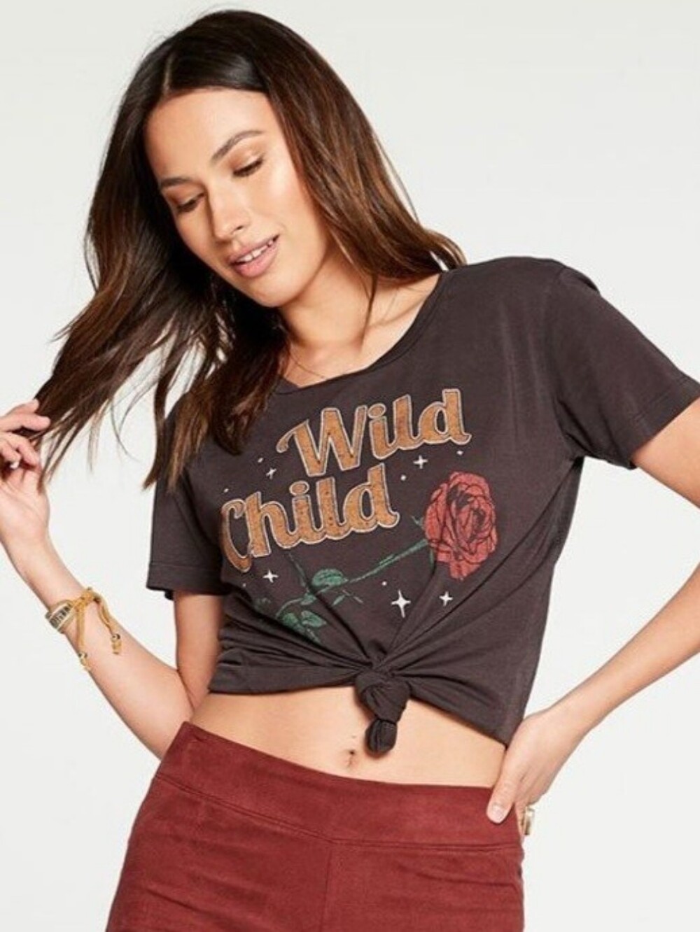 NWT Chaser Small Wild Child Tee In Vintage Burnout  Black